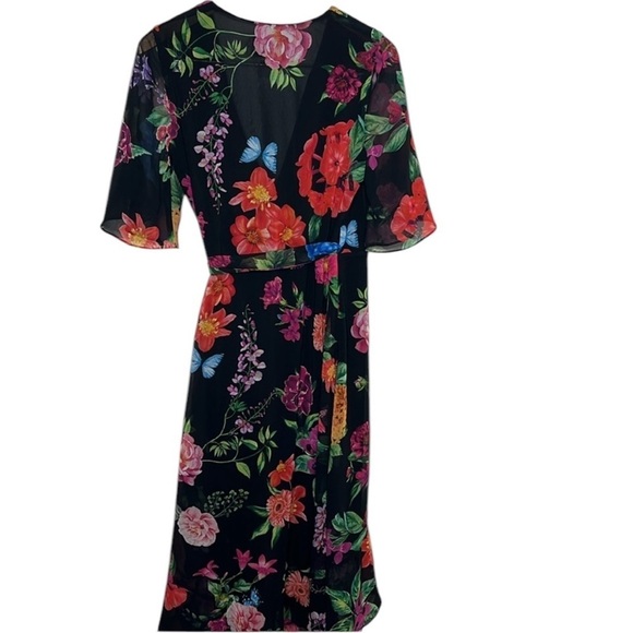 Joseph Ribkoff Black Floral Rose Wrap Dress Women Size 6 BLEMISH - Picture 5 of 6